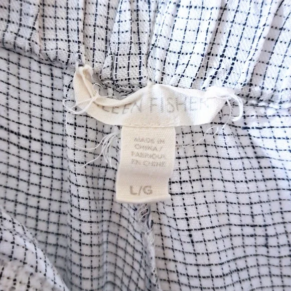 Eileen Fisher White Black Check Linen Tapered Pant Size Large - Picture 8 of 9
